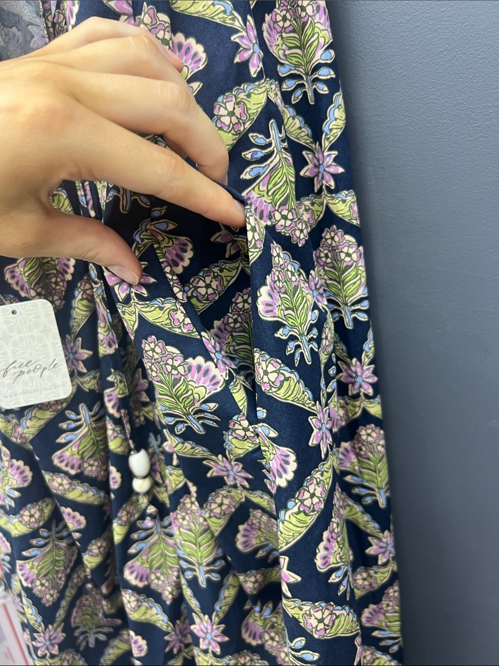 Free People Navy Maxi Dress with Green and Pink Print - Picture 8 of 9